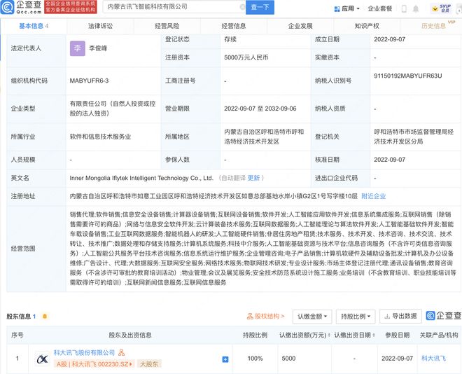 科大訊飛布局內(nèi)蒙古，設(shè)立子公司專(zhuān)注人工智能理論與算法軟件開(kāi)發(fā)
